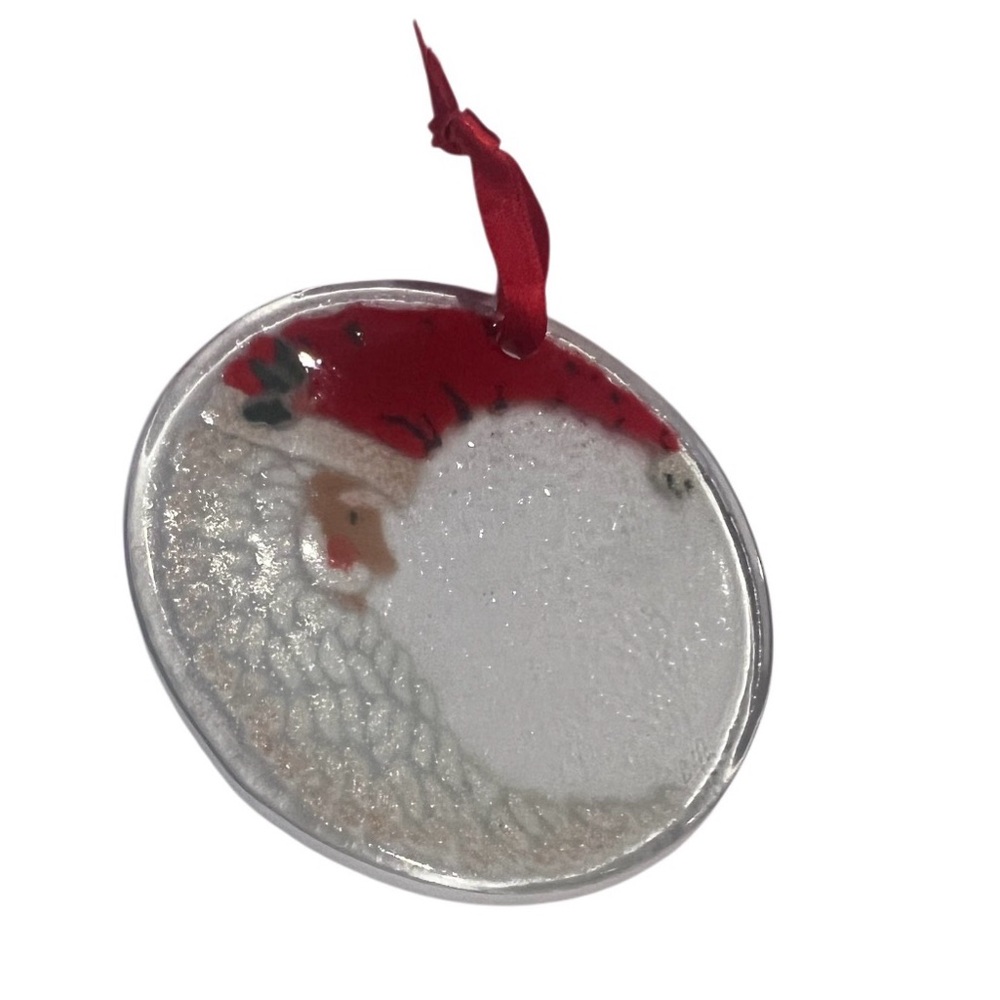 Santa Claus Glass Ornament with Red Ribbon
